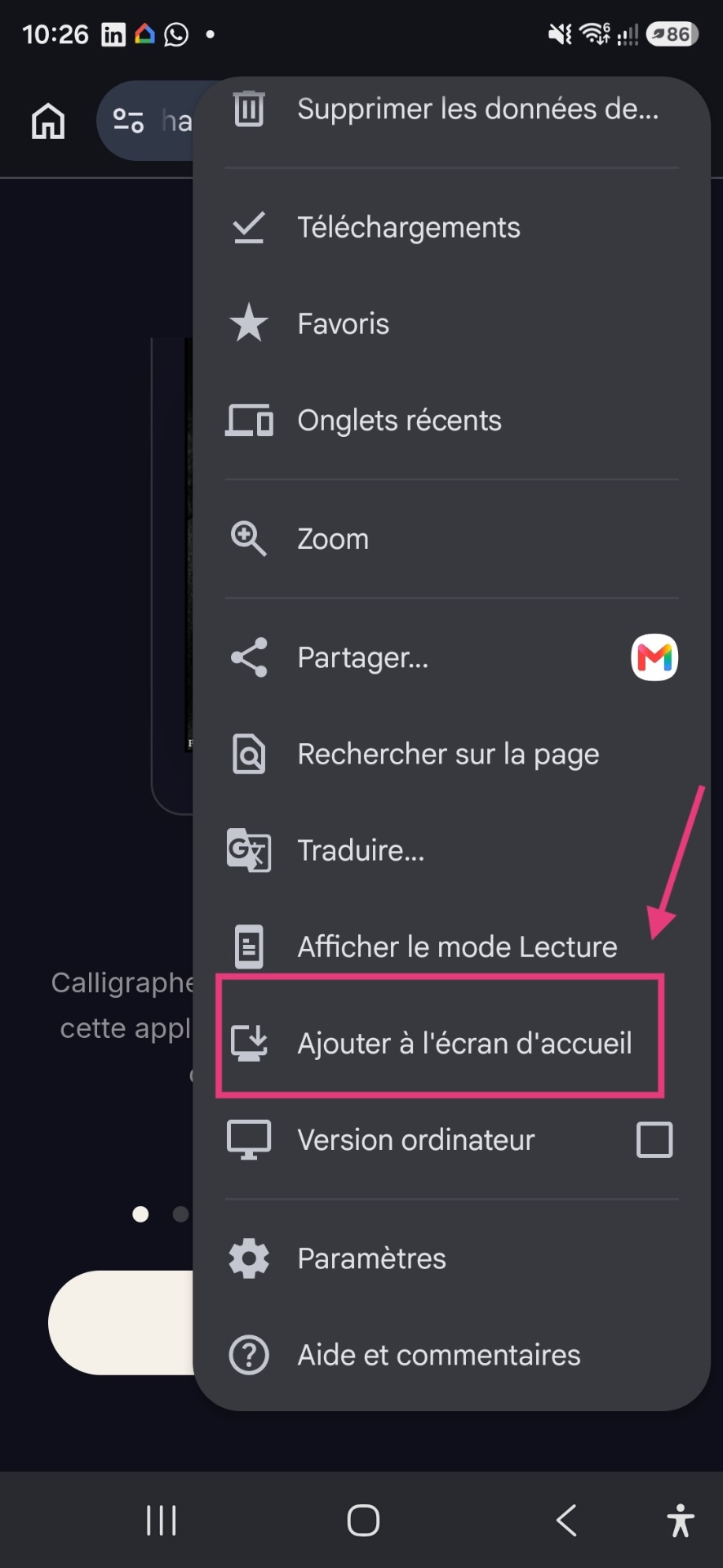 Étape 2 — Ajouter à l'écran d'accueil