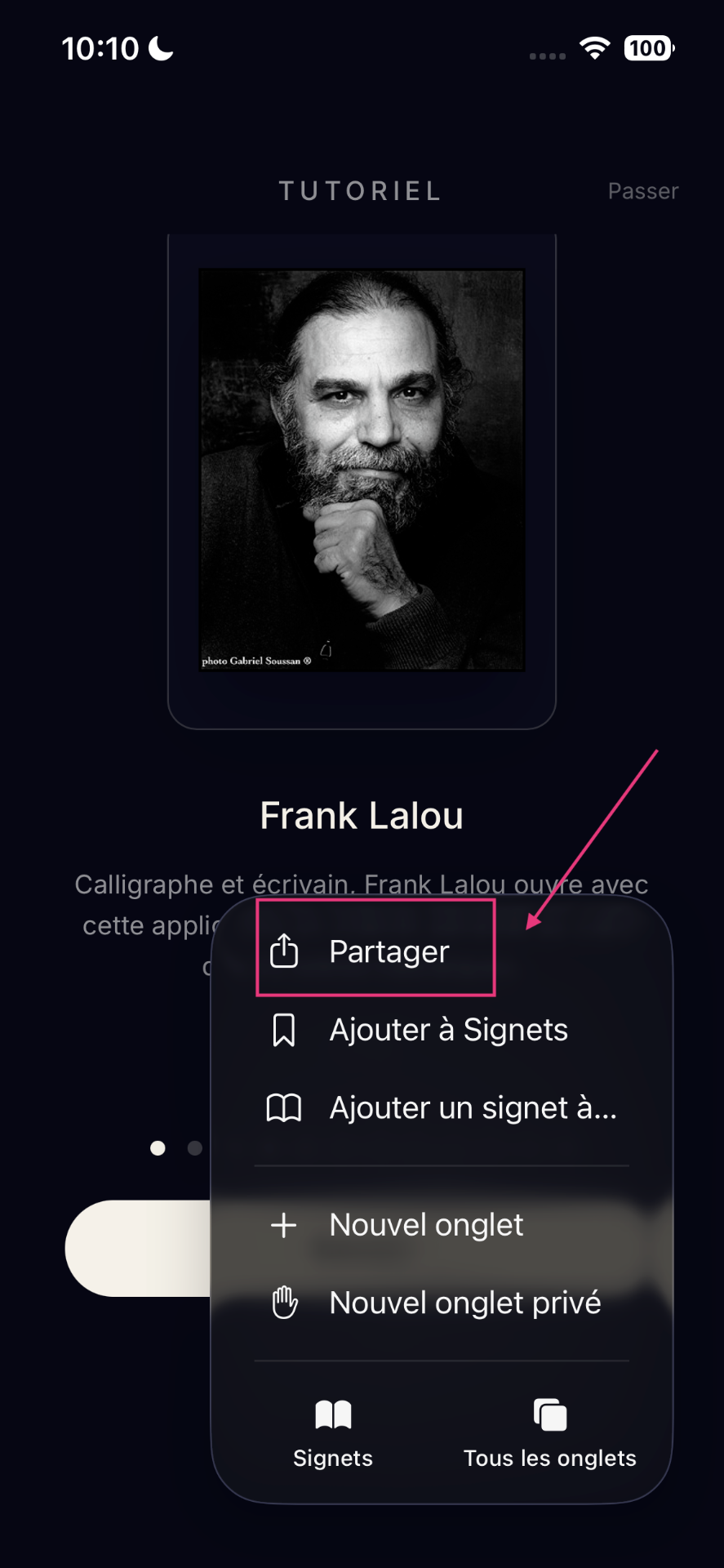 Étape 2 — choisir Partager